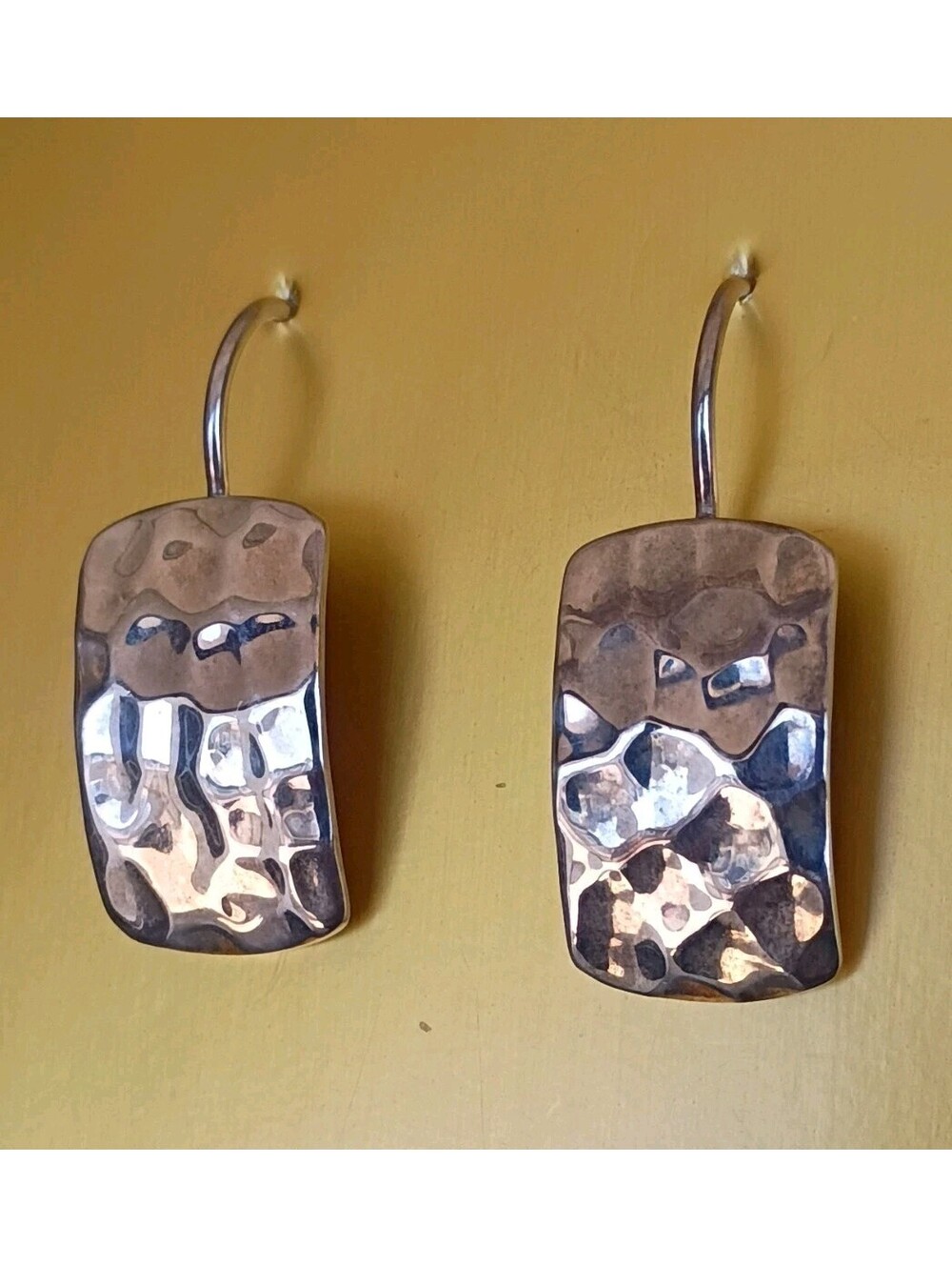 Slipada Vintage Sterling Silver Hammered Rectangle French Hook Earrings